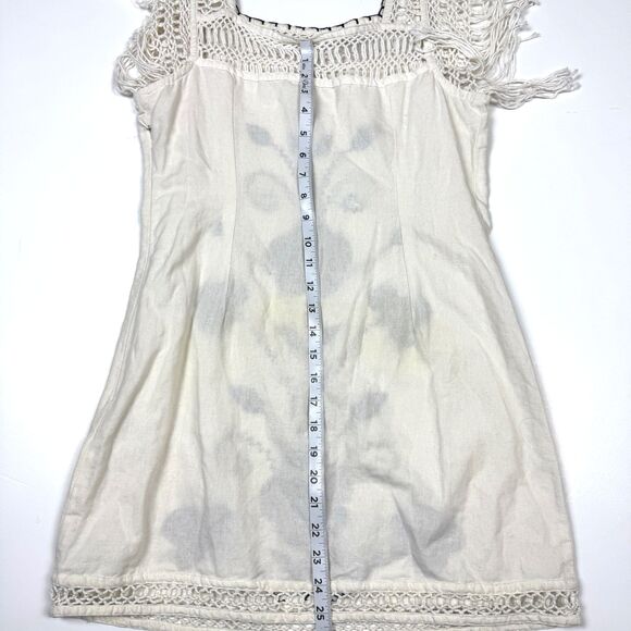 Free People Cotton Linen Embroidered Crochet Fringe Hippy Boho Dress, Sz. 8 - Picture 13 of 13